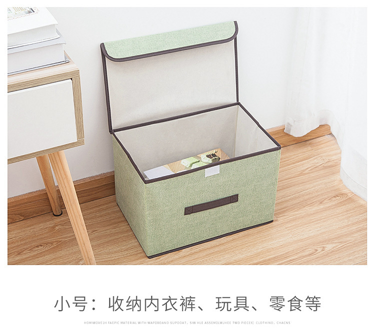 Wholesale of foldable clothing and sundries portable dust-proof storage boxes with LIDS and folding storage boxes made of faux linen fabric pic 13
