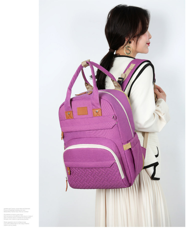 Factory direct sales: New multi-functional mummy bag, double-shoulder baby bed backpack, large-capacity waterproof bag with pacifier, embroidered thread pic 19