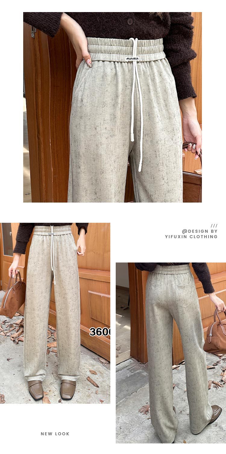 针织炒花简喇裤女秋灰色天丝休闲长裤垂感休闲宽松金色直筒裤详情5