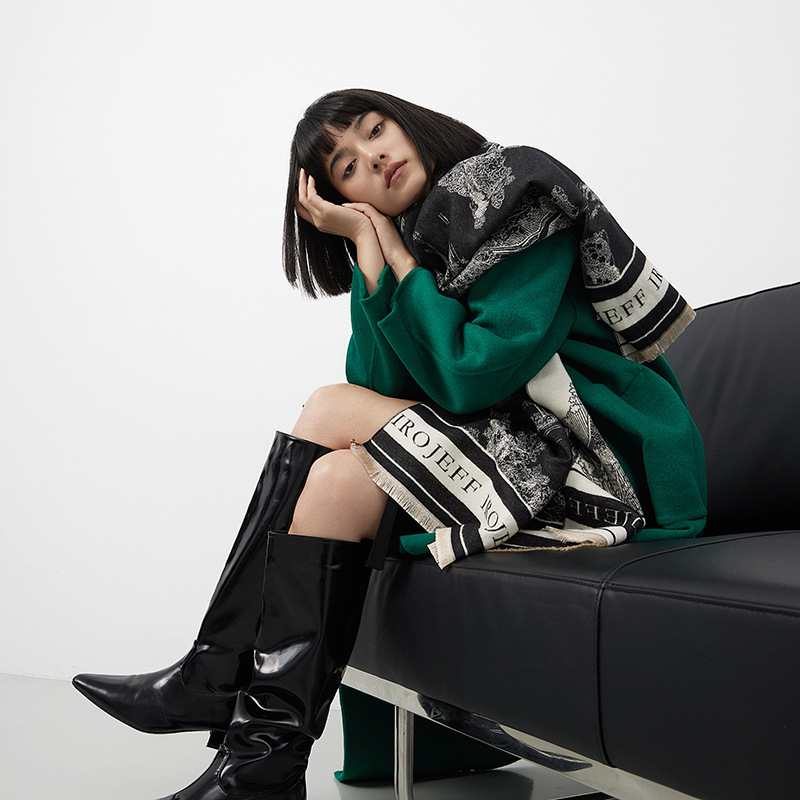 黑白双面提花围巾精仿羊绒保暖披肩高级轻奢感山水画外搭秋冬新款详情16