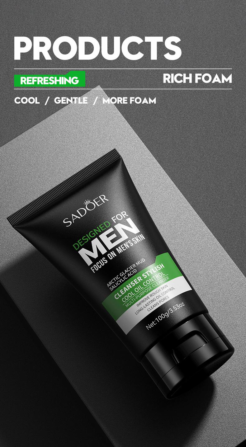 The all-English men's facial cleanser SADOER cool and stylish men's oil-control cleansing multi-effect facial cleanser cross-border export pic 10