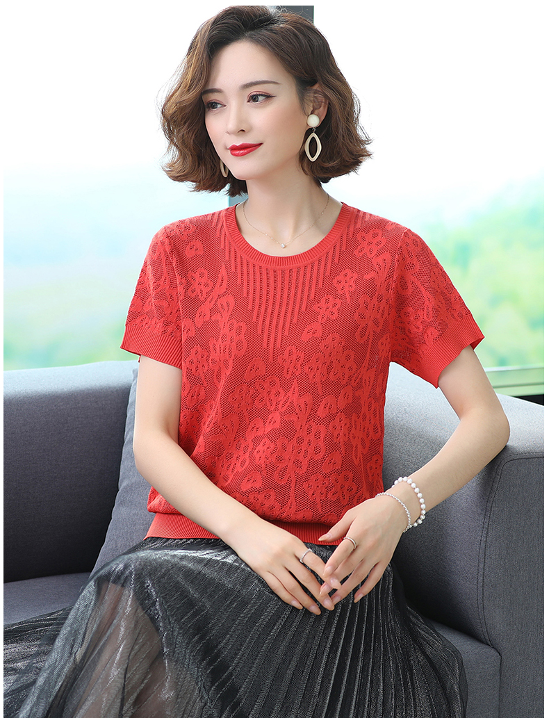 短袖女士2023新款丅t恤漂亮镂空中年妈妈冰丝针织衫上衣夏装体桖t详情25