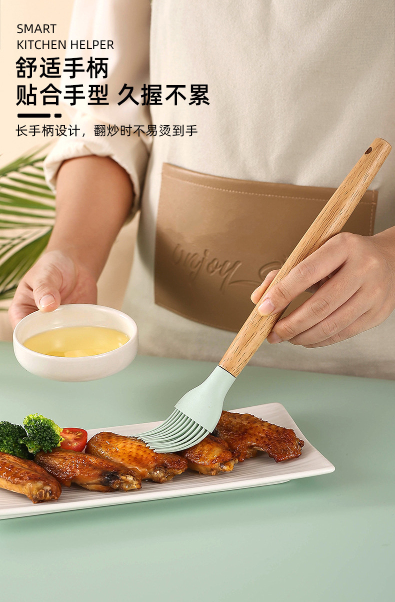 烹饪硅胶厨具套装轻木柄12件套不粘锅铲勺套装硅胶11件套现货批发详情5