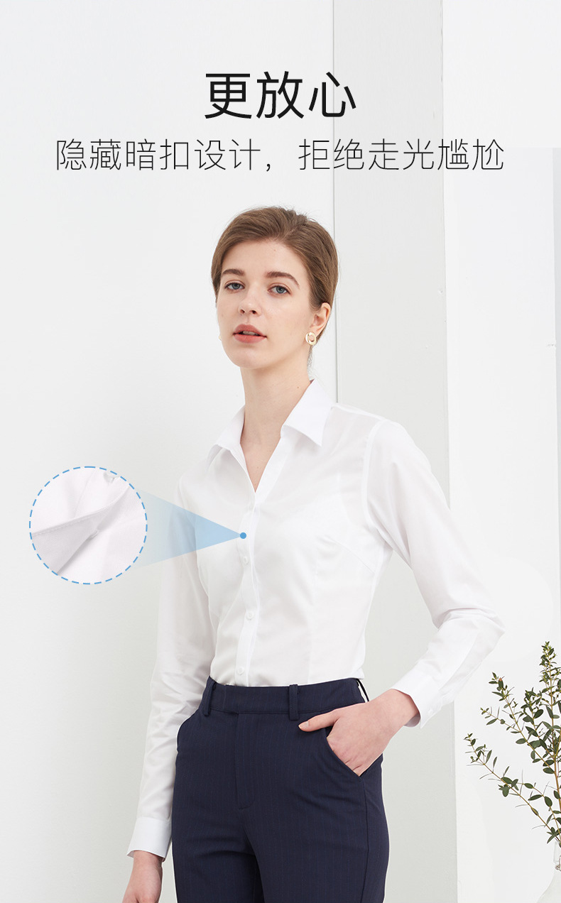 100s全棉DP免烫衬衫女士短袖修身职业面试商务通勤正装工服衬衣详情15