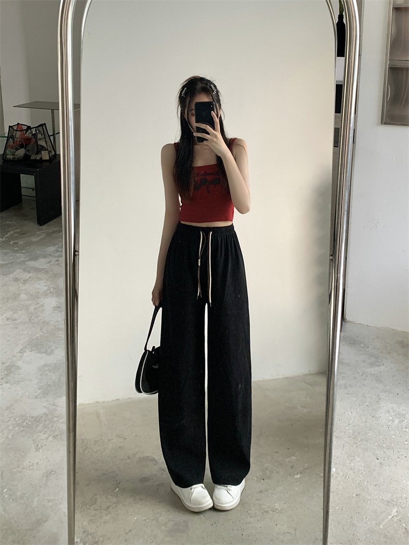Corduroy ultra-fine corduroy wide-leg pants for women, new autumn style double drawstring smiling face belt casual pants, high-waisted straight-leg pants pic 19
