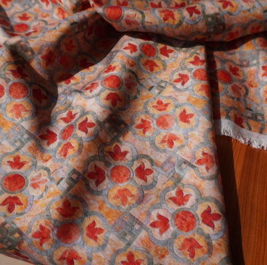 国潮【盘锦】天丝亚麻数码印花植物染 中国风花卉连衣裙衬衫旗袍面料详情5