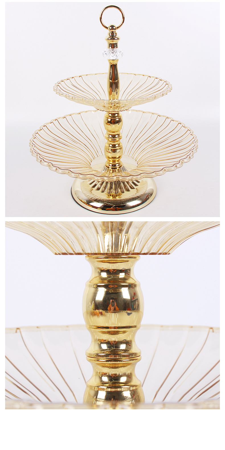 Simple European-style decorative fruit plate, crystal double-layer fruit plate, home dessert display stand, coffee table, dining table, large size for KTV pic 13