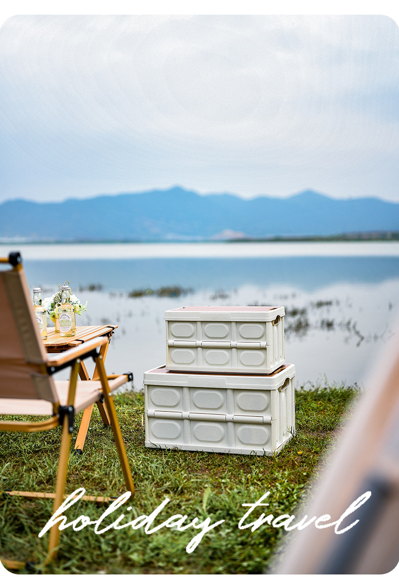 Outdoor camping folding storage box, household wooden cover car trunk storage box, Korean creative organizing box pic 25
