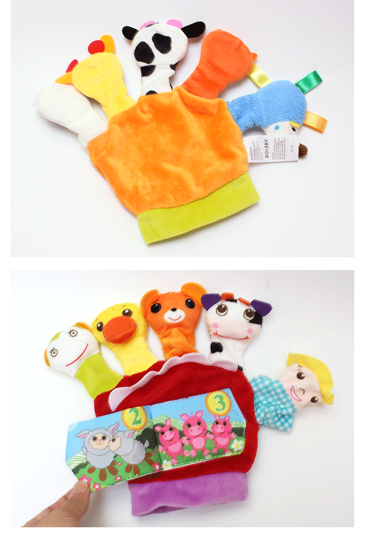 Baby cartoon animal finger puppets with cloth books, sound paper, early education parent-child interactive hand toys pic 8
