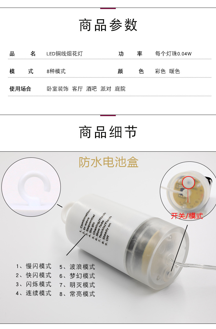 跨境烟花灯小彩灯装饰灯满天星别墅花园布置庭院氛围灯户外灯串详情3