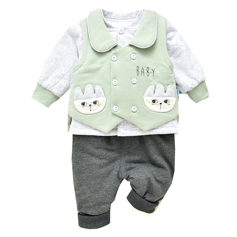 New infant and toddler thin cotton vest three-piece set, thin cotton outwear, baby cotton jacket plus cotton outer vest three-piece set pic 11