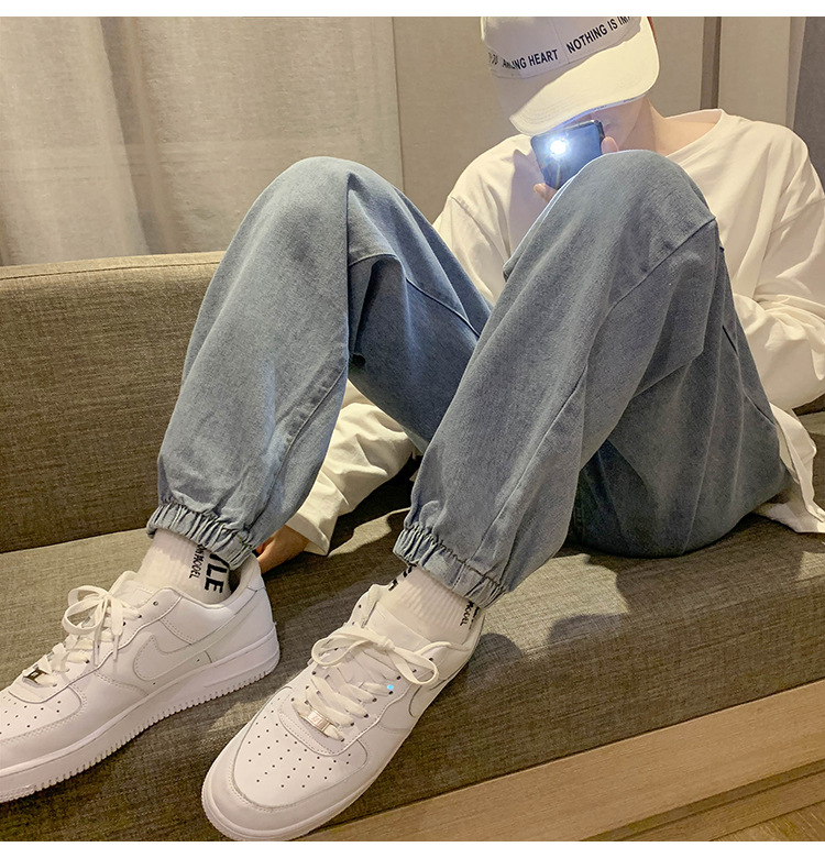 束脚牛仔裤男秋冬美式高街潮牌直筒宽松韩版潮流修身小脚九分裤子详情4