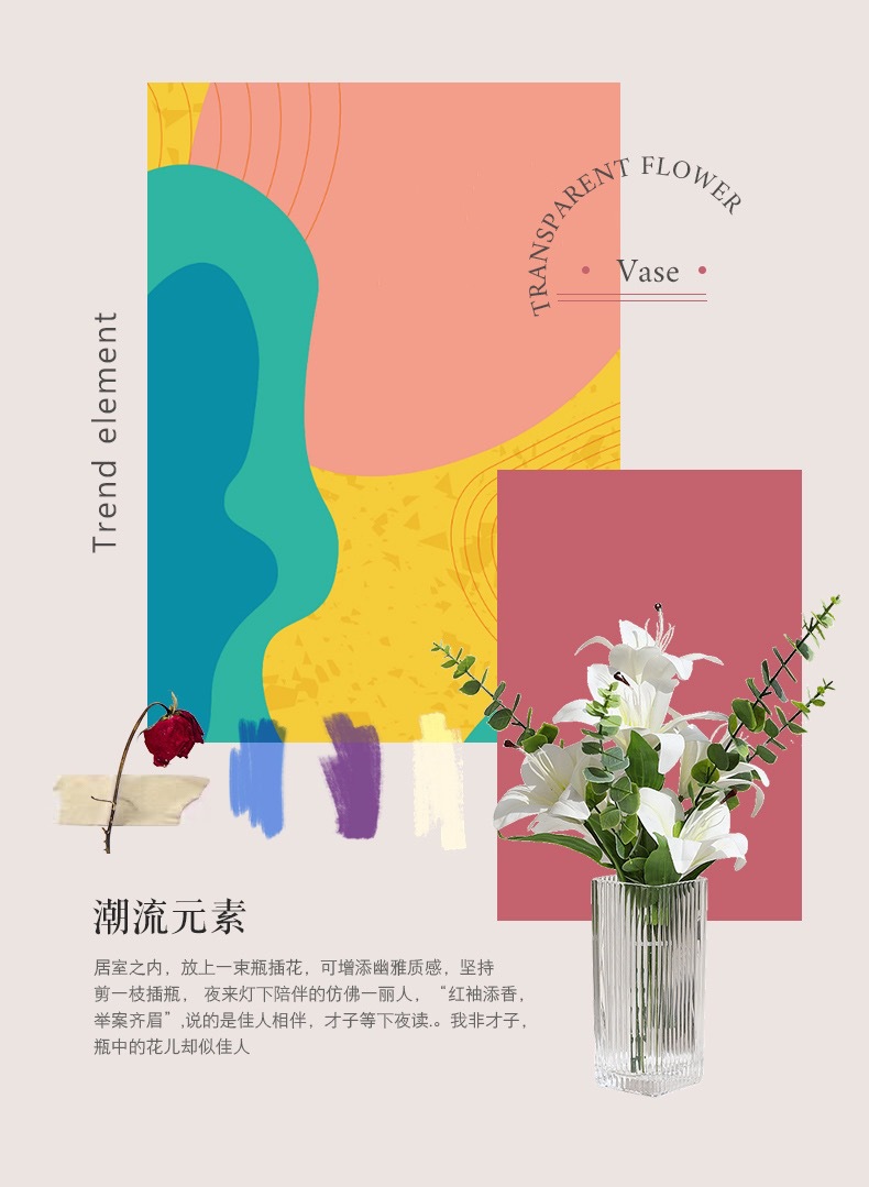 Transparent glass vases, creative and simple living room style, light luxury and water-grown fresh flower arrangements, dried flower ornaments pic 4