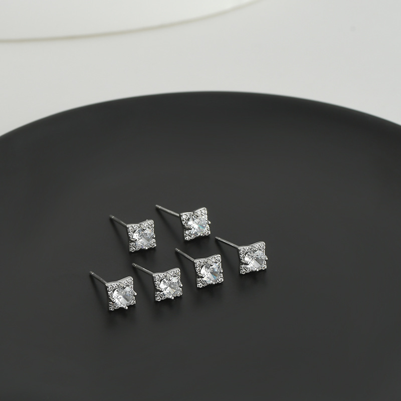 S925银针一卡三对套装耳钉女睡觉不用摘几何方糖耳饰简约学生耳坠详情9