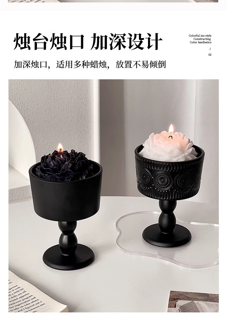 High-quality appearance level vintage candlestick ornaments, frosted black glass candle scented base, atmospheric photo decoration props pic 5