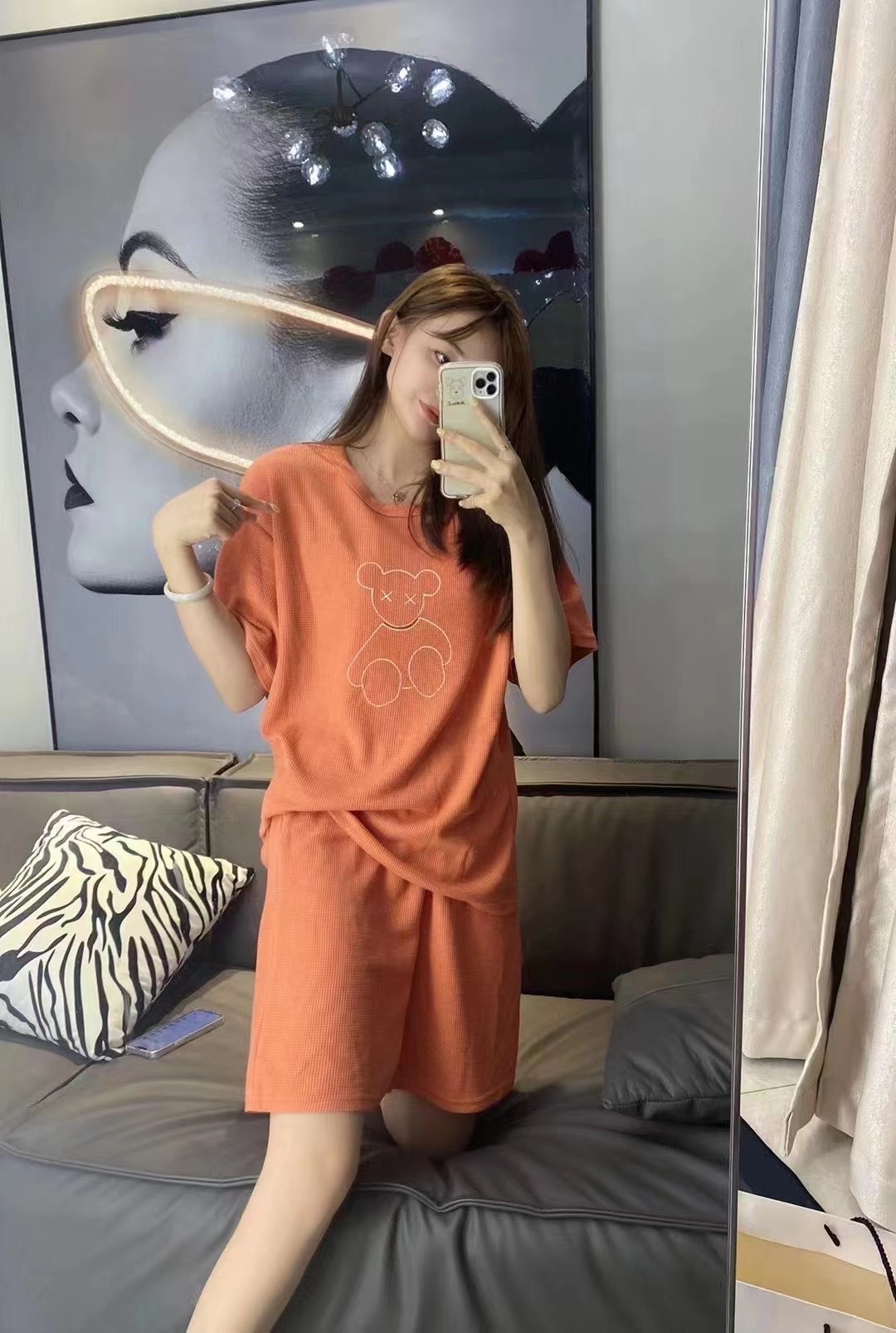 Waffle Bear Set 2022 New Fashion Embroidered outerwear, home wear, short-sleeved, trendy shorts, two-piece set for women pic 15