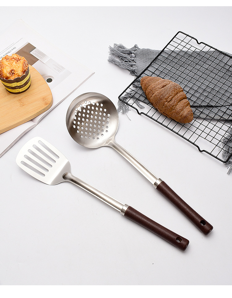 不锈钢锅铲套装防烫木柄炒菜铲子家用汤勺漏勺厨房用品厂家直销详情7