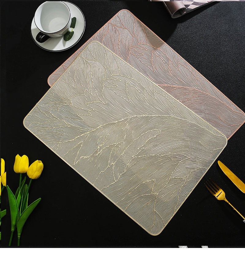Rectangular feather placemats with an extremely high appearance level, pvc gold-embossed heat insulation pads, heat-resistant and waterproof decorative vase pads pic 5
