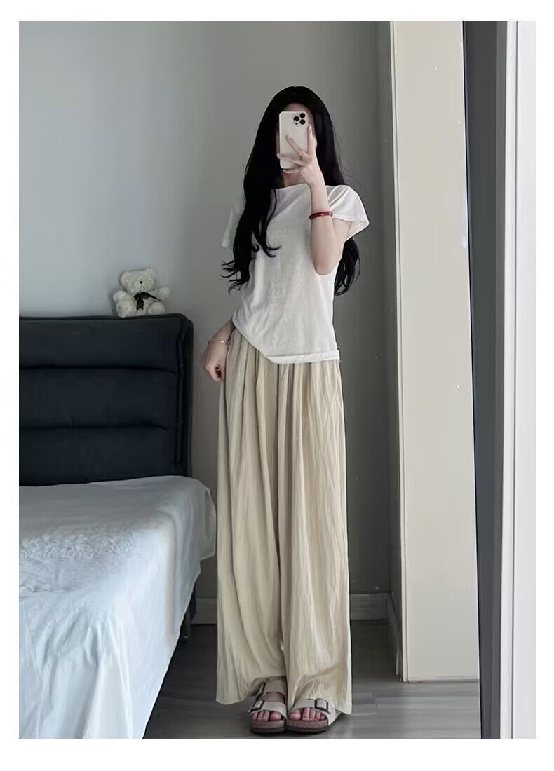 慵懒风褶皱禅意女裤冰丝阔腿裤女夏季高腰垂感薄款山本直筒裤详情15