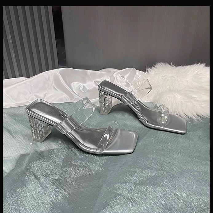 羊皮版~法式绝美透明一字凉拖鞋女夏季外穿精致2024新款粗高跟鞋详情18