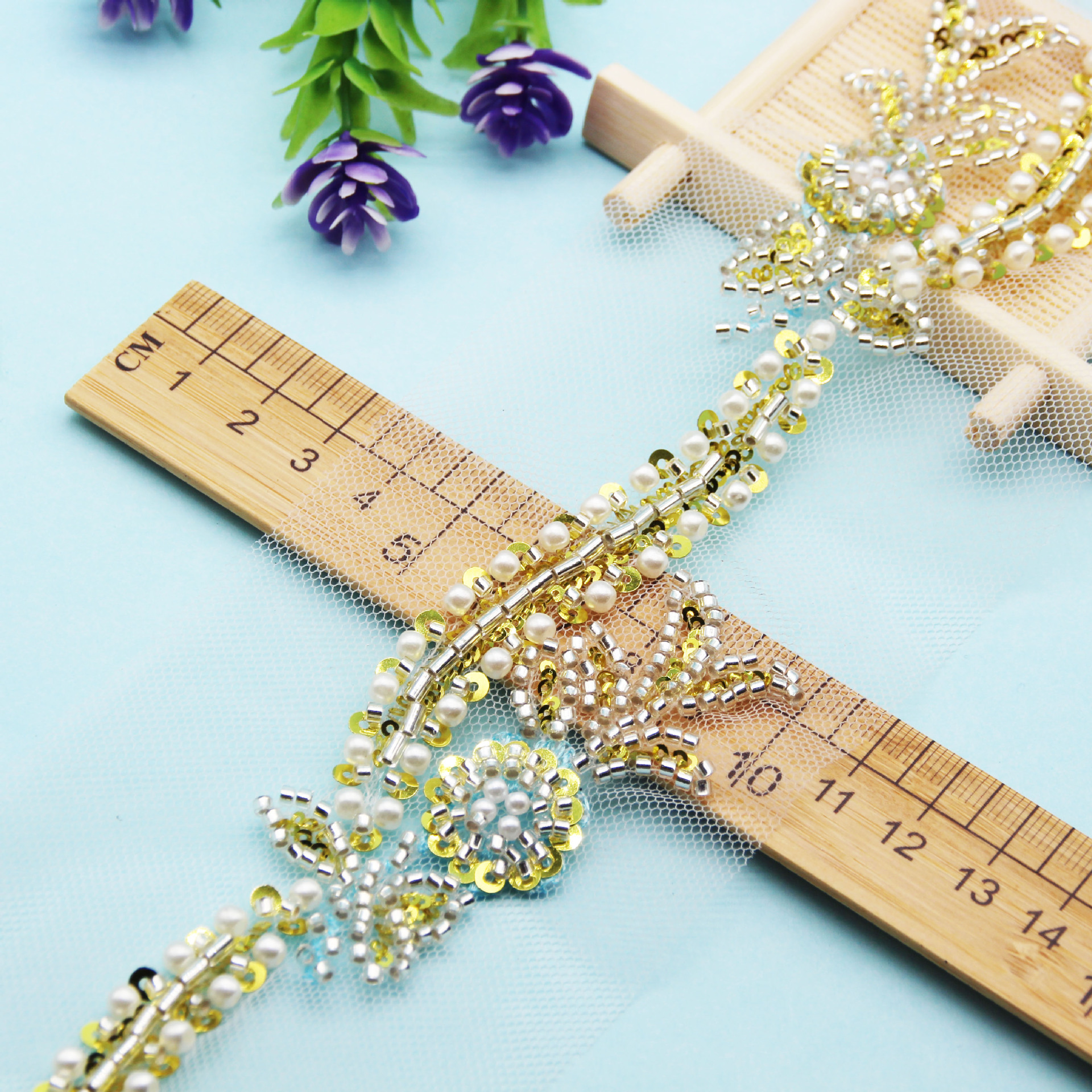 跨境热销手工钉珠花边DIY米珠头饰鞋帽包包珍珠重工蕾丝 服装辅料详情2