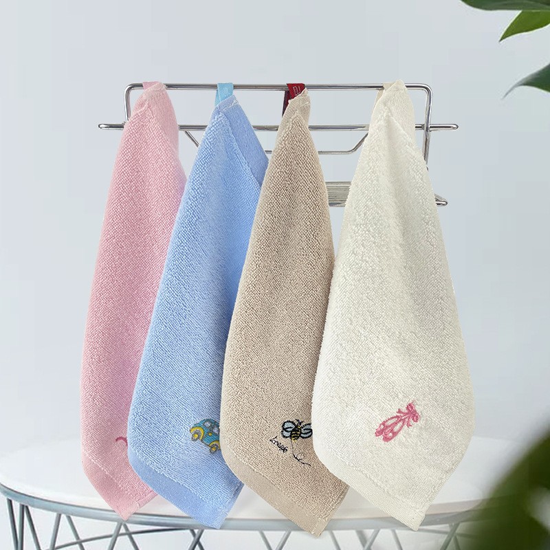 Wholesale pure cotton embroidered square towels 30*30, small square towels for hand and face drying in kindergarten early education class, saliva wipes printed with logo pic 8