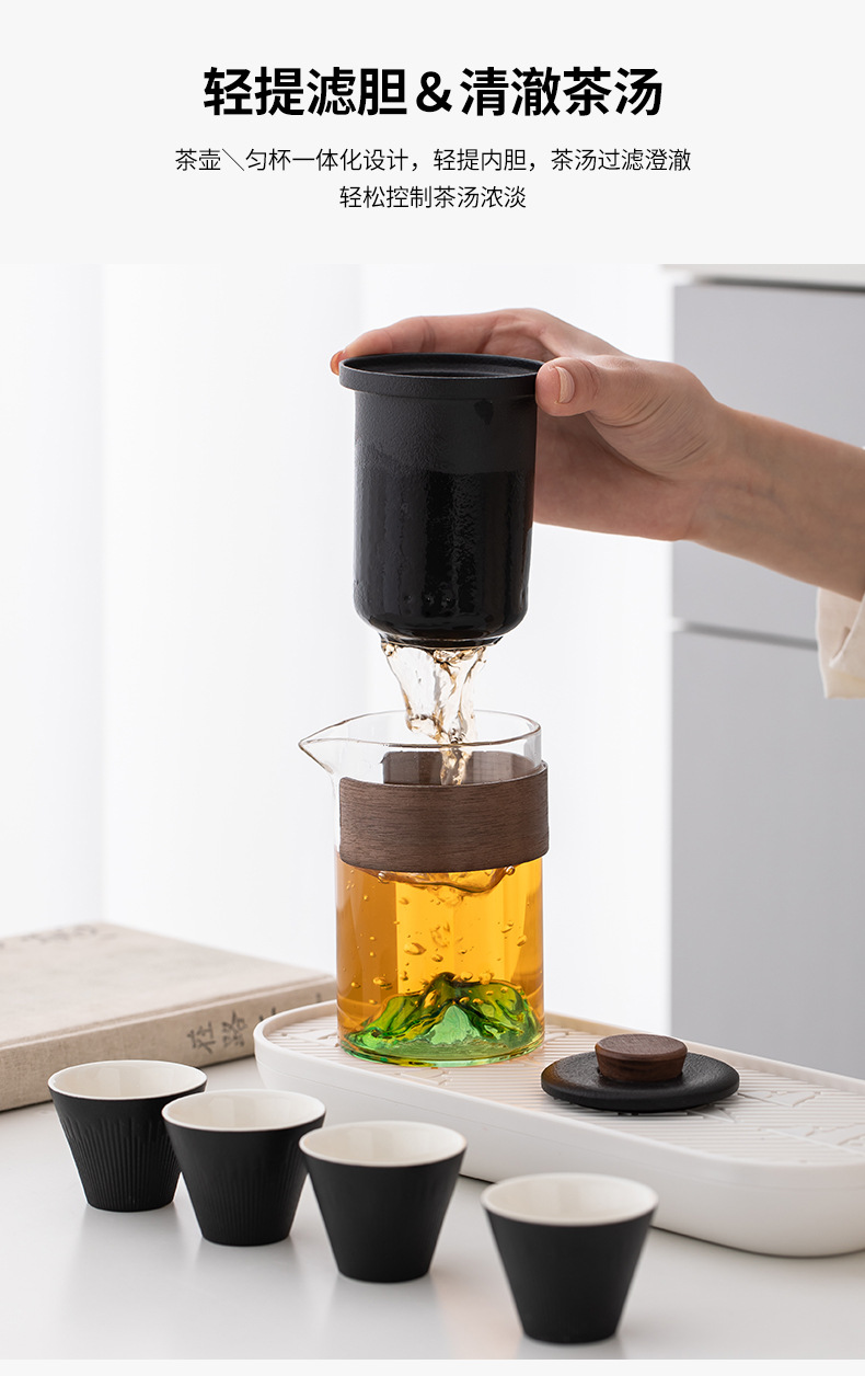 Travel tea set, business gift wholesale, glass outdoor one pot and four cups, ceramic quick customer cup, customized logo pic 13