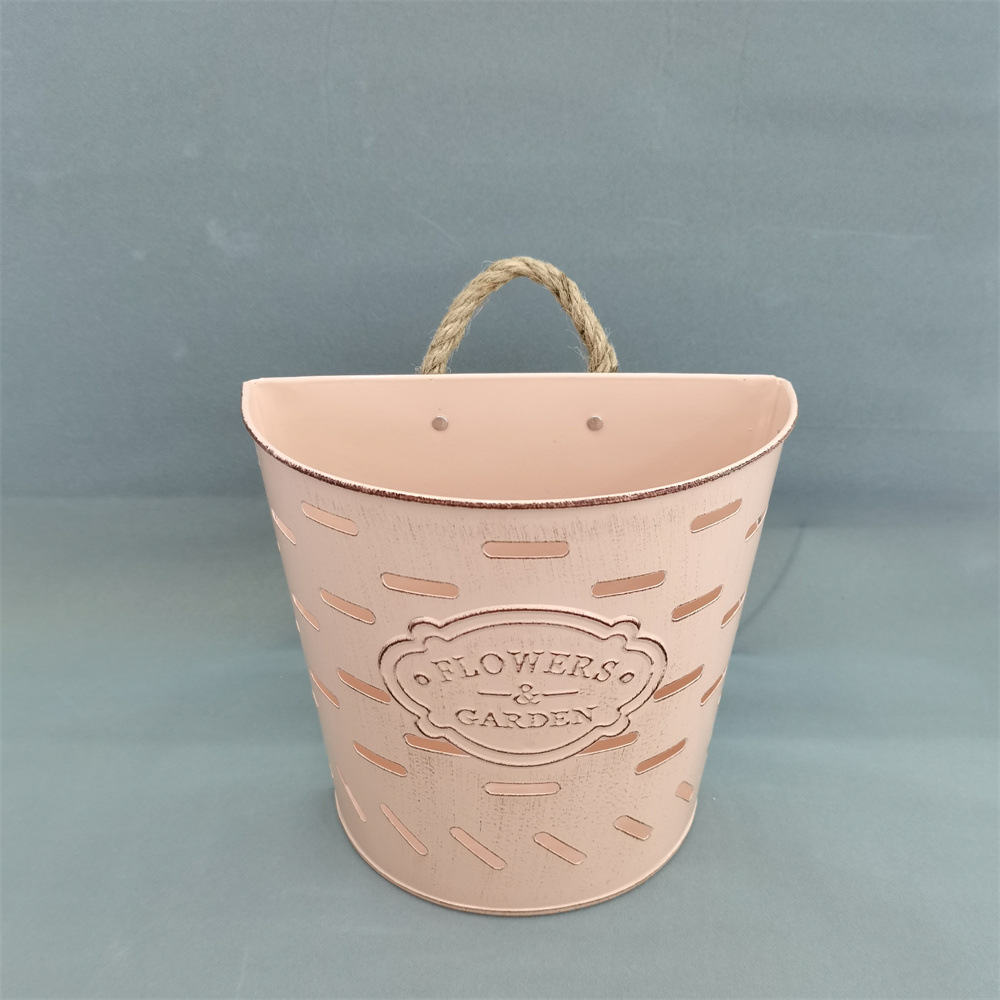 复古铁艺壁挂花盆客厅创意摆件干花桶厨房收纳桶阳台盆栽吊挂桶详情6