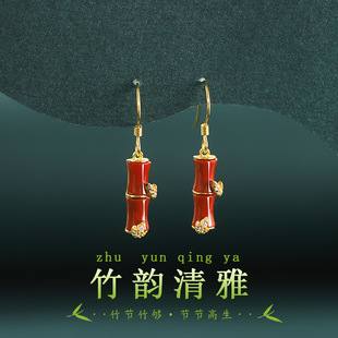 竹节耳环女竹够耳钉小众设计感高级玉石耳坠2022新款纯银耳饰耳圈详情10