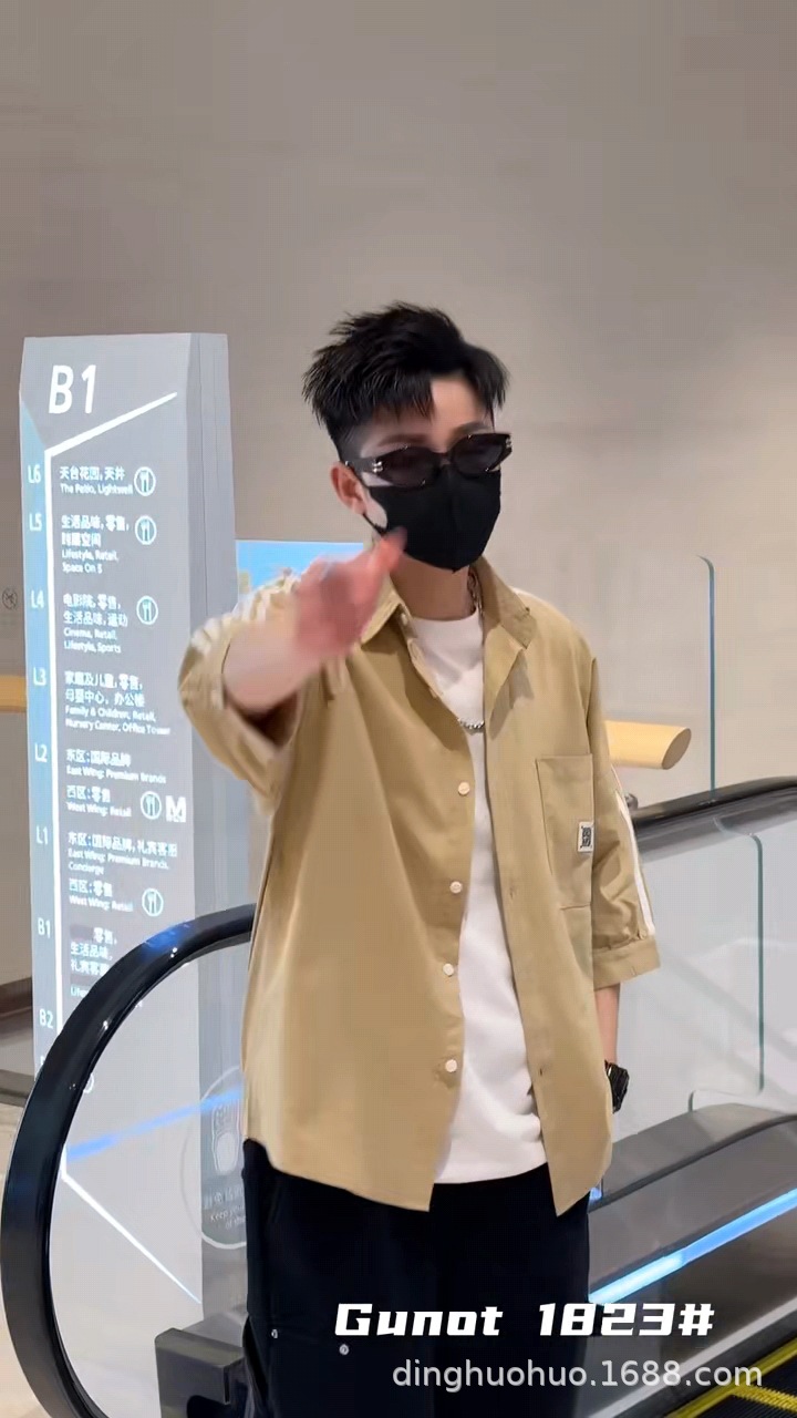 衬衫男士夏季潮流五分袖衬衣男装帅气短袖上衣服薄款七分中袖寸衫详情25