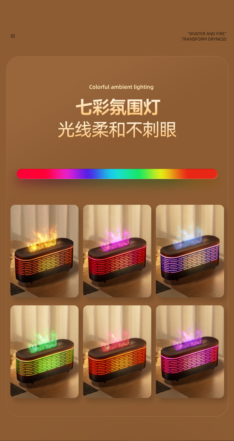 跨境香薰机大容量迷你小型家用加湿器 仿真火焰扩香机 氛围七彩桌面灯 吸顶灯香薰二合一详情7