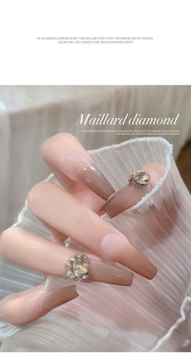 Champagne-colored pile diamond ball nail art accessory finished product, fat square, crooked heart, peach heart, axe pile diamond, super shiny nail decoration diamond pic 9