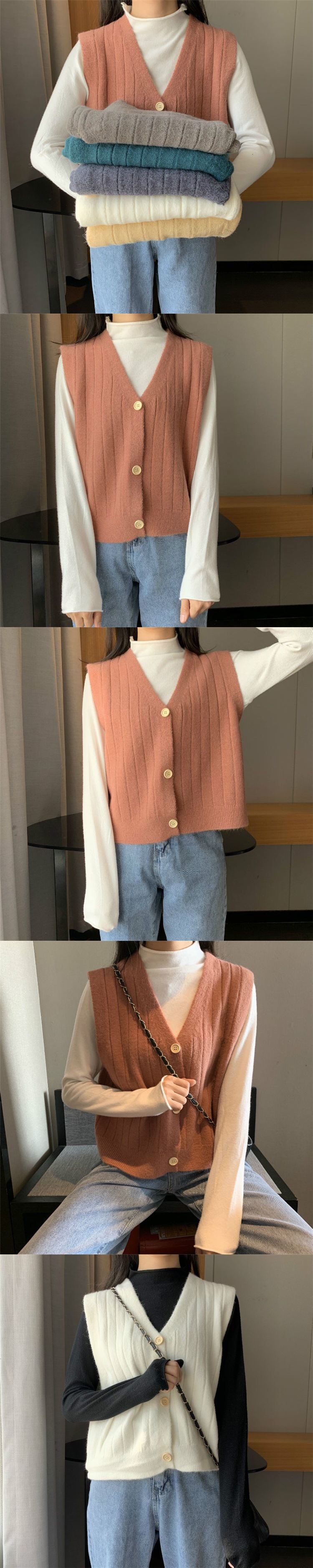 外搭叠穿小马甲洋气针织学院风女韩版宽松毛衣背心针织衫开衫套潮详情9