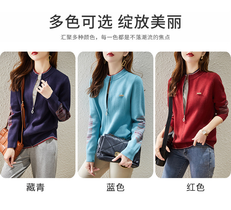 春秋装新款复古文艺加厚拉链长袖针织开衫韩版女装时尚羊毛衫外套详情5