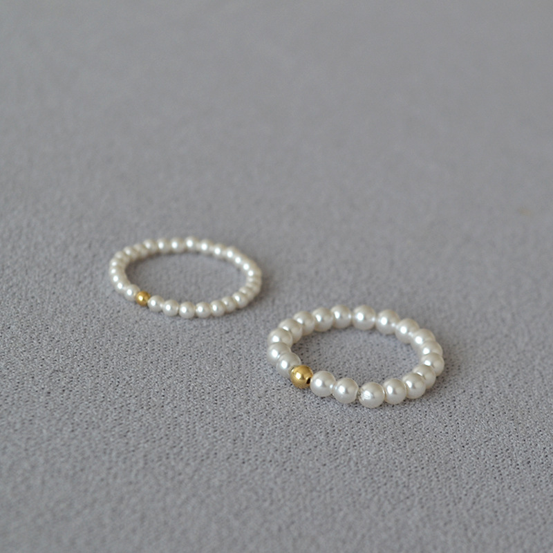 A 14K gold-encrusted small gold bead from the United States, a delicate and simple handcrafted finger ring imitating the small pearls of the Shi family pic 3