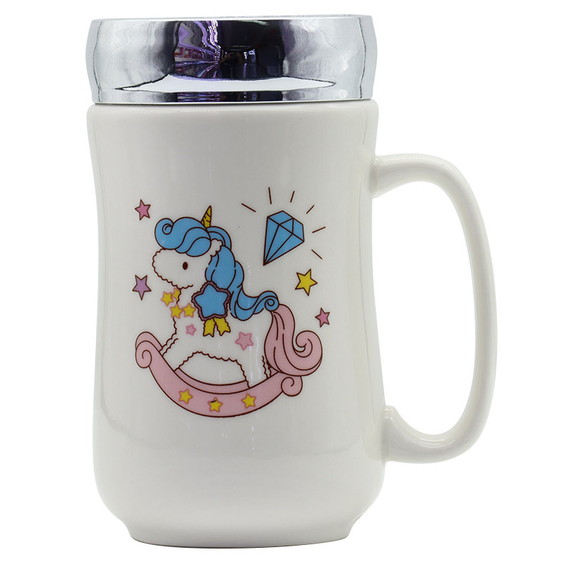 Unicorn Mirror cup lid, slim waist cup, Ceramic cup, mug, 450ml water cup, home, office, personal, business activity gift pic 3