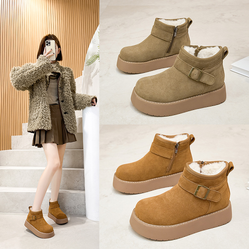 小码真皮厚底勃肯鞋女2024秋冬新款增高豆豆鞋加绒保暖外穿毛毛鞋详情1