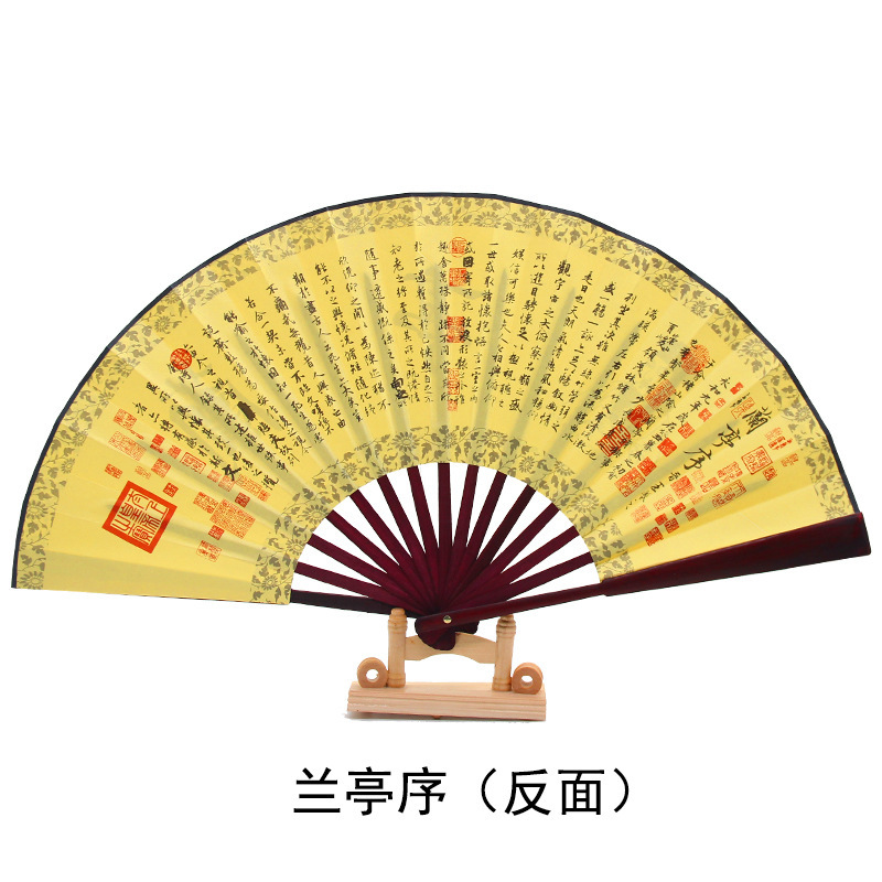 国潮古风10寸男扇中国风双面图案印刷折扇表演道具绢布扇子批发详情20