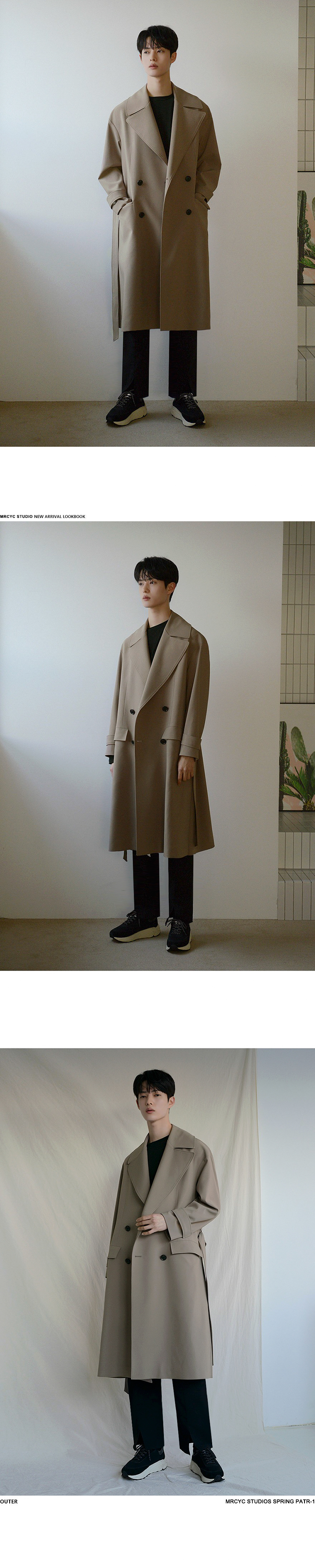 MYQ秋季韩版宽松纯色翻领男士中长款风衣卡其色披风轻熟外套男详情6