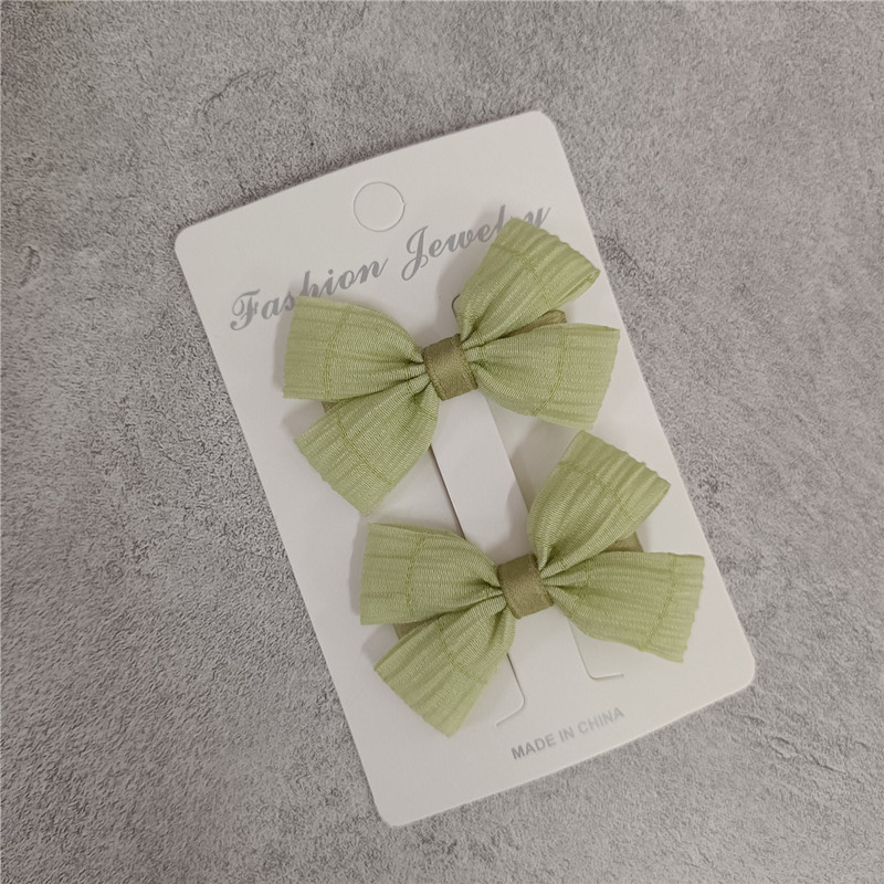 春夏新款儿童小女孩发夹皱皱纱抹茶绿色迷你蝴蝶结对夹边夹刘海夹详情4