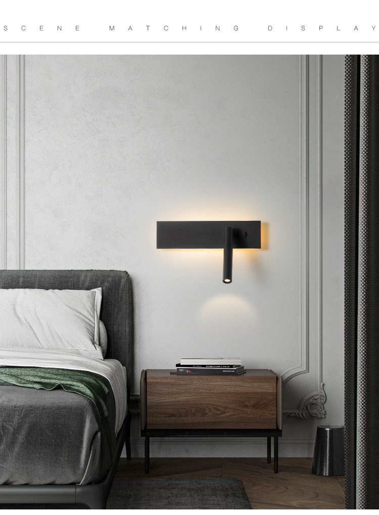Bedside lamp, wall lamp, bedroom creative with switch, long strip rotating, minimalist reading lamp, hotel living room TV, wall lamp pic 6