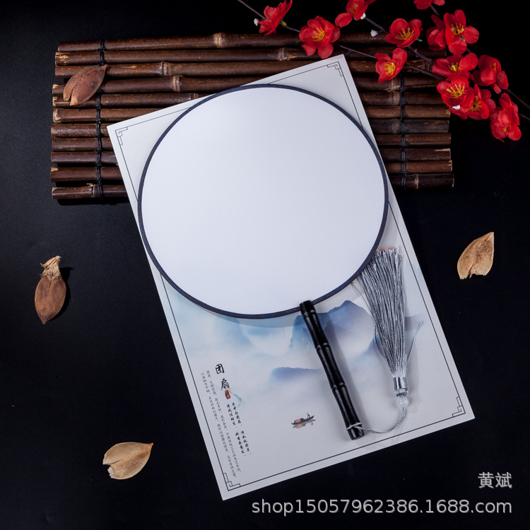 黑檀柄真丝空白宫扇团扇圆形书写绘画涂鸦DIY白色扇子可刺绣贴花详情23