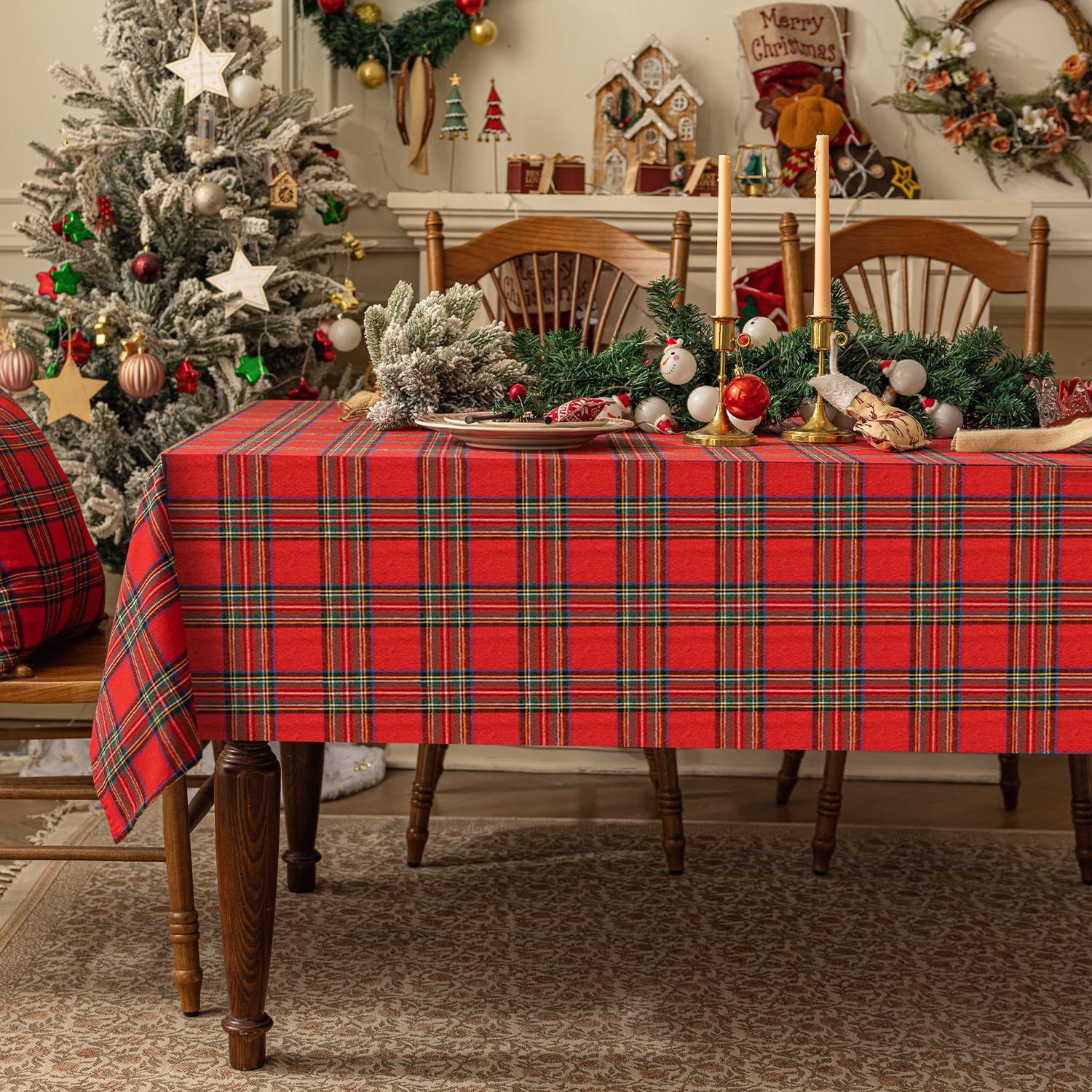 American Christmas festive atmosphere tablecloths, retro red checkered coffee tables, fabric factory wholesale in stock pic 7