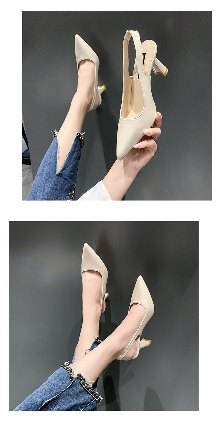 2023春夏季新款尖头高跟鞋女细跟包头凉鞋后空浅口单鞋女详情19