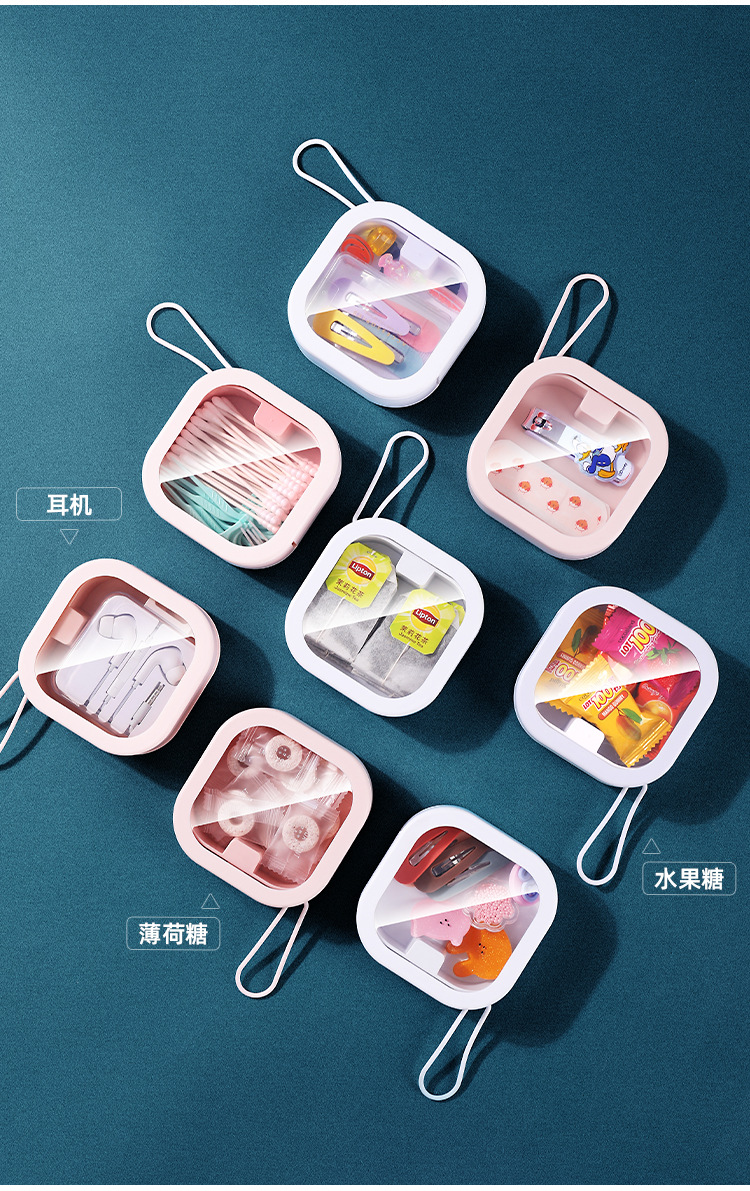 Convenient and creative push-button switch storage box, travel portable hairpin cotton swab storage box, multi-purpose small items set pic 12