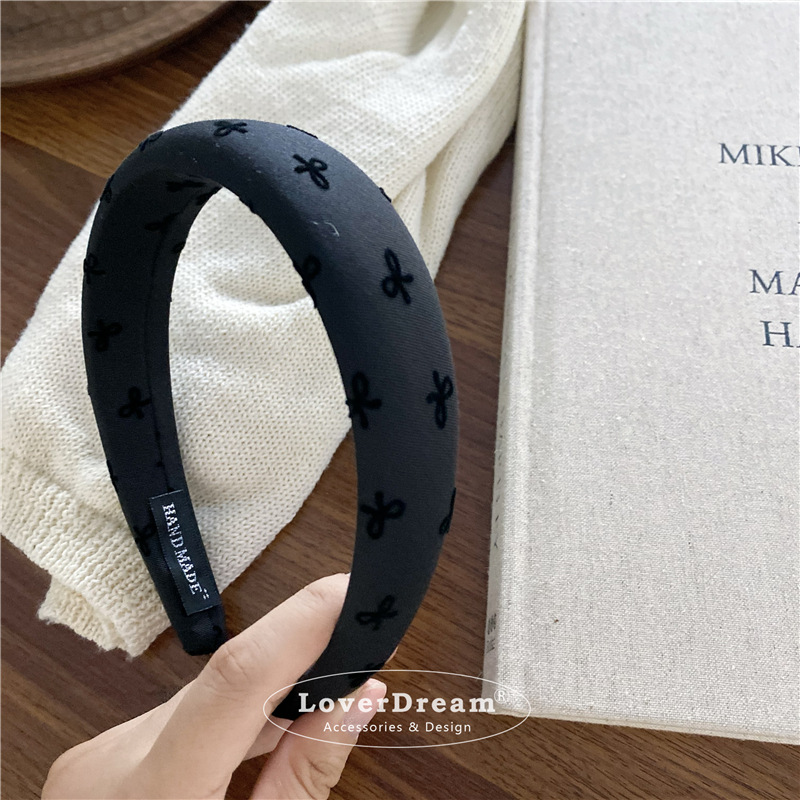 A new high-quality black polka dot heart-shaped bow headband from South Korea, sweet and fashionable headband, versatile hair accessory pic 21