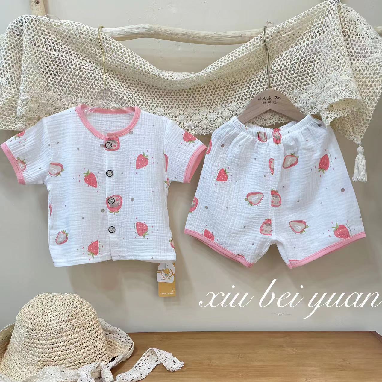 儿童短袖套装夏季婴儿薄款睡衣女孩分体男宝宝宽松透气家居服套装详情4