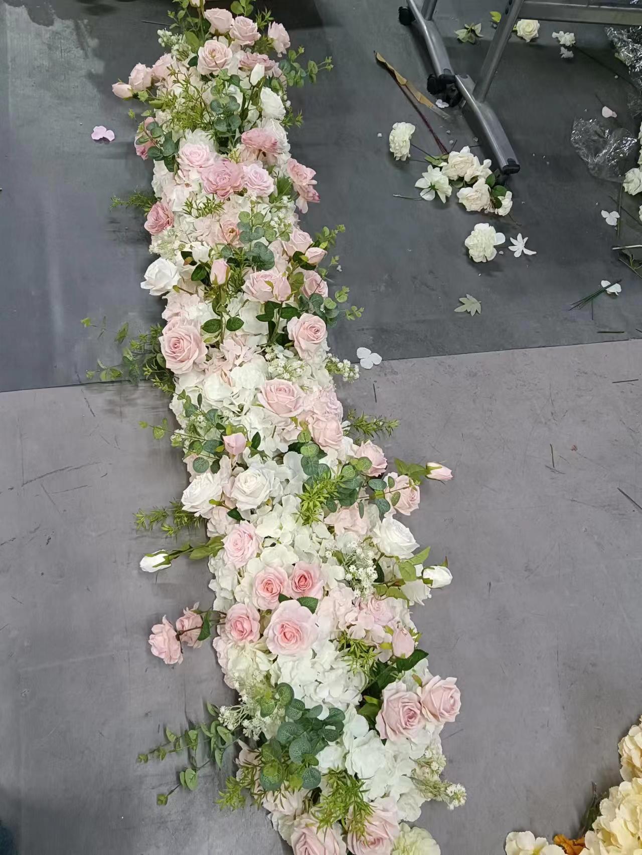 跨境粉色紫色长条桌花花艺 酒店婚礼宴会节日橱窗装饰假花仿真花详情11