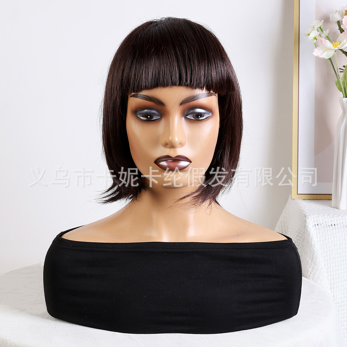 10 pulgadas mujer peluca bobble qi franja mecanismo fibra química crimson estudiantes nuevo wholesale wigs pic 5