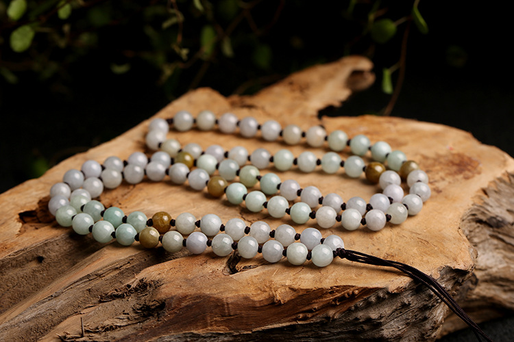 Natural three-color jadeite A-grade round beads 6mm woven necklace rope, three-color round bead pendant rope, jadeite bead chain pic 10